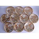 A GOOD SET OF TEN 19TH CENTURY JAPANESE MEIJI PERIOD SATSUMA PLATES painted with figures and landsca