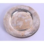 A LATE 19TH CENTURY CHINESE EXPORT HAMMERED SILVER DISH. 118 grams. 15 cm diameter.