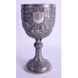 A FINE 19TH CENTURY CHINESE EXPORT SILVER GOBLET Attributed to Wang Hing, decorated all over with fi