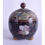 AN EARLY 20TH CENTURY JAPANESE MEIJI PERIOD CLOISONNE ENAMEL JAR AND COVER decorated with birds and