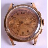 A VINTAGE 18CT GOLD SWISS CHRONOGRAPH WATCH. 39.9 grams. 3.5 cm wide.