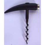 A RARE 19TH CENTURY RHINOCEROS HORN HANDLED CORKSCREW, formed with a white metal mount. 11.5 cm x 10