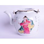 AN EARLY 20TH CENTURY CHINESE FAMILLE ROSE TEAPOT AND COVER Guangxu, painted with figures and callig