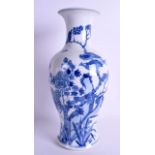 A LARGE 19TH CENTURY CHINESE BLUE AND WHITE VASE bearing Kangxi marks to base, painted with birds up