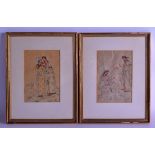 A PAIR OF 19TH CENTURY INDIAN FRAMED WATERCOLOURS painted with figures within landscapes. Image 11 c