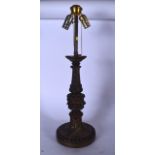 A LARGE CARVED WOODEN LAMP, decorated with floral swags. 64 cm high.