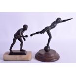 TWO 19TH CENTURY CONTINENTAL BRONZE GRAND TOUR FIGURES both modelled as athletes. Bronze 12.5 cm & 1