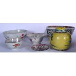 AN 18TH CENTURY CHINESE EXPORT PORCELAIN BOWL, together with a famille jaune jar etc.(6)