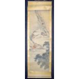 A 19TH CENTURY CHINESE SCROLL by Li Mo, decorated with figures. Image 97 cm x 31 cm.
