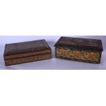 A PERSIAN MICRO MOSAIC INLAID BOX, together with a tin example containing various buttons. (2)