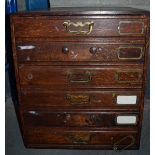 AN ANTIQUE WOODEN SPECIMEN TYPE CHEST, formed with six drawers. 46 cm x 39 cm.