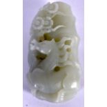 A QING DYNASTY CHINESE JADE BOULDER OR CARVING, carved in relief with a horse and fungus to reverse.