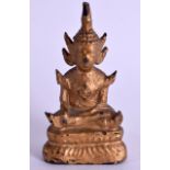 A 19TH CENTURY SOUTH EAST ASIAN GILDED BRONZE BUDDHA modelled upon a triangular base. 8.5 cm high.