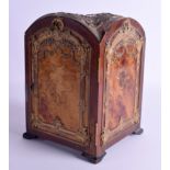 A 19TH CENTURY FRENCH ART NOUVEAU WALNUT TABLE CABINET the door overlaid in brass with scrolling aca