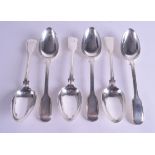 A SET OF SIX VICTORIAN SILVER SPOONS. 19.4 oz. (6)