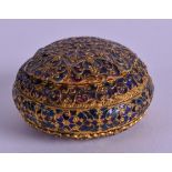 A MID 19TH CENTURY FRENCH YELLOW METAL AND PLIQUE A JOUR ENAMEL BOX decorated with foliage. 5.25 cm