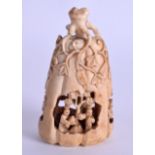 A RARE 19TH CENTURY CHINESE CARVED CANTON IVORY FRUITING POD decorated with figures within landscape