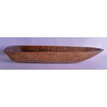 A LARGE 19TH CENTURY TREEN CARVED WOOD GRAIN CARRIER. 65 cm x 18 cm.