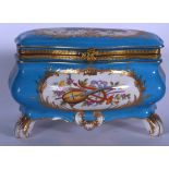 A FRENCH SEVRES PORCELAIN CASKET OR BOX, decorated wit panels of foliage. 19 cm wide.