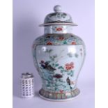 A LARGE 19TH CENTURY CHINESE FAMILLE VERTE BALUSTER VASE AND COVER Kangxi style, painted with opposi