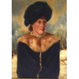 ROBERT YOUNG (British), framed oil on canvas, portrait of a standing female in a winter landscape, s