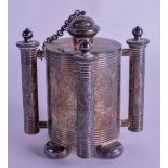 A VERY RARE 19TH CENTURY JAPANESE MEIJI PERIOD SILVER TRAVELLING CENSER decorated with scrolling fol