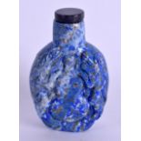 A 19TH CENTURY CHINESE CARVED LAPIS LAZULI SNUFF BOTTLE Qing, decorated with a lion and a gourd. 6.5