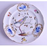 AN 18TH/19TH CENTURY MEISSEN PORCELAIN CABINET PLATE painted with a bird amongst foliage. 25 cm wide