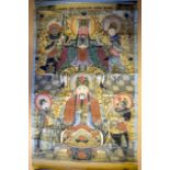AN EARLY 20TH CENTURY CHINESE TIBETAN THANGKA entitled Gods of Wealth & War. Image 55 cm x 35 cm.