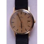 A 9CT GOLD OMEGA GENEVE WRISTWATCH. 3.25 cm diameter.