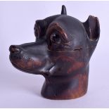 A 19TH BAVARIAN BLACK FOREST CARVED WOOD INKWELL in the form of a dogs head. 10 cm x 10 cm.