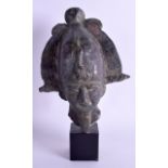 AN UNUSUAL 19TH CENTURY EGYPTIAN REVIVAL BRONZE AND PLASTER PHAROAH modelled upon a later base. Head