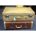 A VINTAGE BEIGE SUITCASE, together with Paxall suitcase. Largest 70 cm wide.