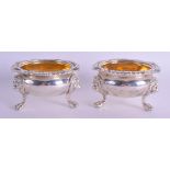 A PAIR OF VICTORIAN SILVER SALTS by J C Eddington. London 1843. 13 oz. 9 cm wide.