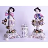 A PAIR OF 19TH CENTURY CONTINENTAL PORCELAIN FIGURES OF MUSICIANS Chelsea Derby style, modelled upon