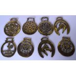 A PAIR OF SCOTTISH HORSE BRASSES DECORATED WITH THISTLES, together with six others. (8)