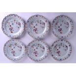 A GOOD SET OF SIX 18TH CENTURY CHINESE EXPORT FAMILLE ROSE PLATES Qianlong, painted with two birds w
