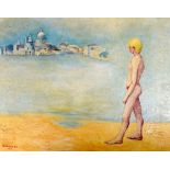 B.J. CHAMBERS CRABTREE (British), framed oil on board, signed & dated 1973, "Death in Venice, Tadzio