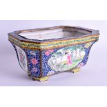 AN 18TH CENTURY CHINESE CANTON ENAMEL RECTANGUALR PLANTER Qianlong mark and period, painted with fig