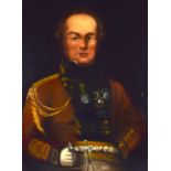 MANNER OF MARTHER BRIWN (American) FRAMED OIL ON CANVAS, half length portrait of a male in military
