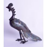 A 19TH CENTURY JAPANESE MEIJI PERIOD BRONE CHAMPLEVE CENSER in the form of a bird. 24 cm high.