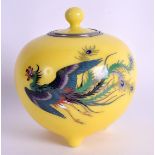 A GOOD EARLY 20TH CENTURY JAPANESE MEIJI PERIOD CLOISONNE JAR AND COVER decorated with a bird in fli