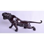 A 19TH CENTURY JAPANESE MEIJI PERIOD BRONZE OKIMONO modelled as a roaming tiger. 36 cm x 19 cm.