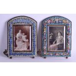 A PAIR OF 19TH CENTURY ITALIAN MICRO MOSAIC PHOTOGRAPH FRAMES decorated with foliage. 16 cm x 22 cm.