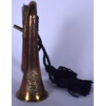 AN EARLY 20TH CENTURY ROYAL WELSH FUSILIERS COPPER HORN, decorated with a plaque and thick blue rope