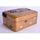 A 19TH CENTURY JAPANESE MEIJI PERIOD CARVED IVORY GOLD LACQUER SHIBAYMA BOX decorated with a female