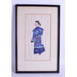 A 19TH CENTURY CHINESE PITH PAPER WATERCOLOUR depicting a male in blue dragon robes. Image 12 cm x 2