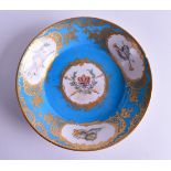 AN 18TH CENTURY SEVRES PORCELAIN SAUCER superbly painted with Art, Music & Literature, with heavy gi