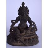 A CHINESE BRONZE BUDDHA OR STATUE OF JAMBHALA, formed seated upon a beaded lotus throne. 13.5 cm hig