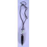 AN UNUSUAL SPINACH JADE NECKLACE OR PENDANT IN THE FORM OF A BULLET. Bullet 4.5 cm long.